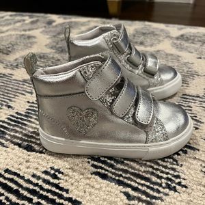GAP Kids, silver glitter heart high top shoes